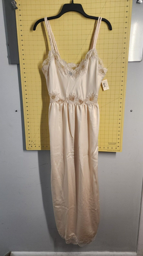 Camicia da notte EVE STILLMAN lingerie abito slip raso beige pizzo lunga impero L nuova con etichette