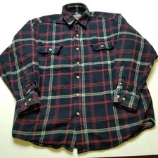 Moose Creek Flannel Shirt Mens L Blue Red Plaid Heavy Thick Collared X5