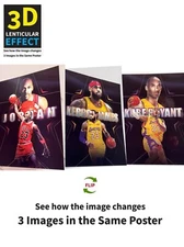 GOAT-Jordan,James,Kobe, 3D Lenticular Effect ,3 Images Change,3D Poster