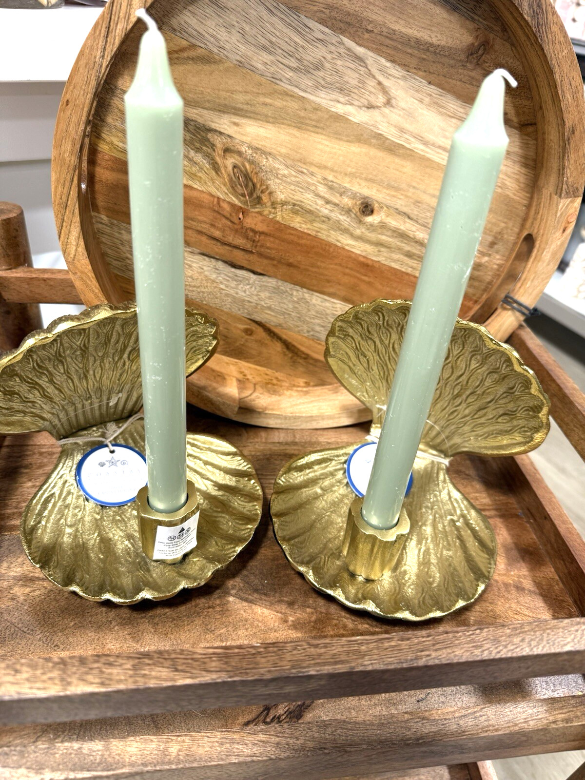 Coastal Collections Unique Gold Shell Metal Taper Candle Hol