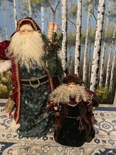 2 Christmas Winter Robed Santa Claus Figure Floor/ Table Top Decor. 27 & 16 Inch