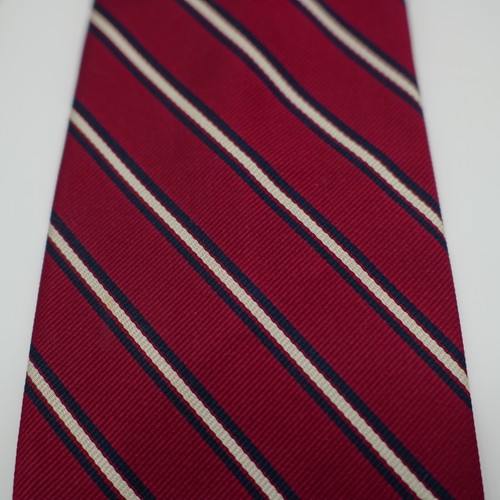 Jos A Bank Striped Red Blue Striped Woven Short Wide Silk Tie - Picture 2 of 6