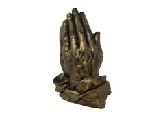 Vintage Praying Hands Life Symbols Keepsake Batesville Casket Corner brass color