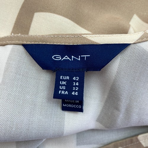 GANT Marrone Chiaro Geometrico Maniche Corte Top Camicetta Taglia Eu 42 UK 14 12 - Foto 4 di 10