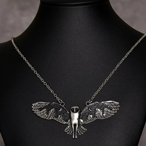 Collier argent hibou lune forêt rétro forêt hibou collier phase de lune art bijoux - Photo 3/10