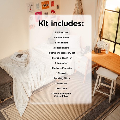 College Dorm Room Essentials Kit, Twin XL Bedding Comforter Set, Bed in a Bag - Picture 21 of 32