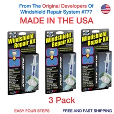 BLUE STAR DIY WINDSHIELD GLASS REPAIR KIT STONE DAMAGE CHIP MODEL # 777 - 3 Pack