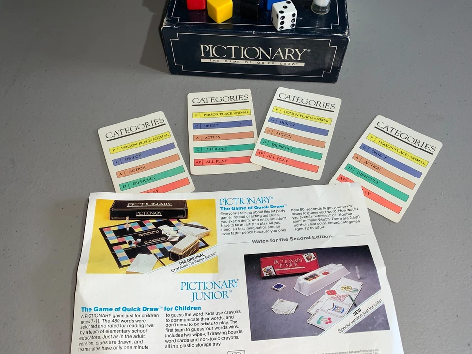 1985 PICTIONARY FIRST EDITION 1ST ED CARDS TIMER SQUARE MARKERS DICE REPLACEMENT - Image 2 of 4