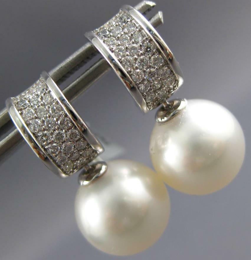 FILA ORECCHINI DA APPENDERE HUGGIE .43 CT DIAMANTE & AAA PERLA DEL MARE DEL SUD ORO BIANCO 18K 3 FILE