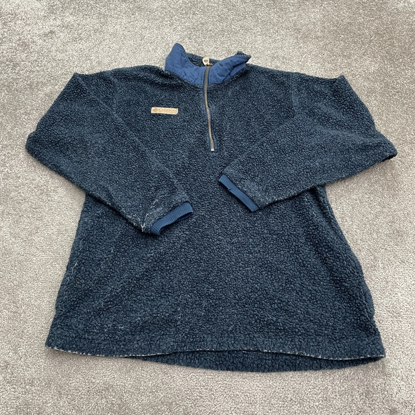 Columbia Fleece Jacket Unisex Medium Blue 1/4 Zip Raglan Pocket Pullover Outdoor
