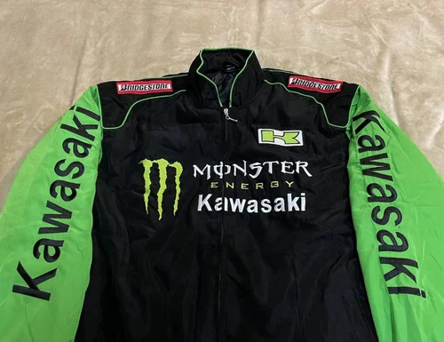 Unisex Adults Kawasaki F1 Team Racing Embroidery Cotton Padded Zip Jacket Black! - Picture 4 of 17
