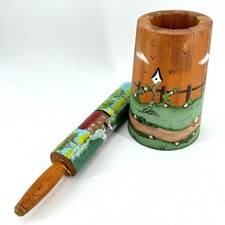 Handpainted Wooden Rolling Pin and Crock Set ...