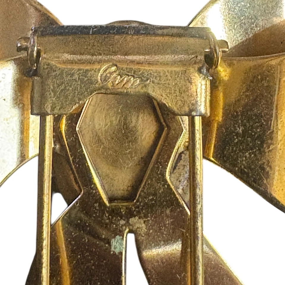 Винтажный Coro бант меха зажим фото медальон 1930-х золотистый платье пальто меха зажим - Изображение 3 из 4