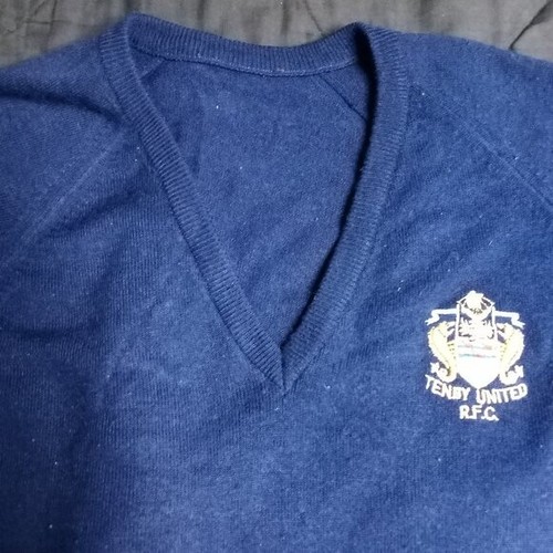 Vintage 60s Tenby United Rugby Club V-Neck Sweater - Picture 2 of 4