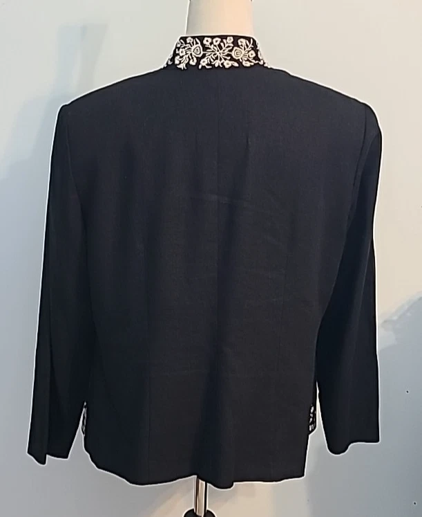 Blazer Jessica Howard 16 Petite Negro Beige Lino Bordado Chaqueta Boho Otoño Foto 2 de 4