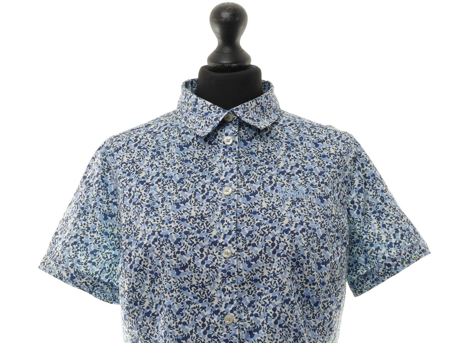 Jack Wolfskin Women Shirt Blouse M Blue Patterned Short Sleeve image 2