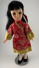 Vintage Chinese Traditional Lady Doll Plastic Doll 11 1/2" With Stand~ EFF & BEE