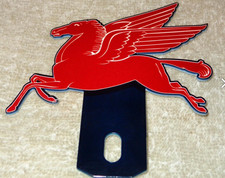 Vintage Mobil Pegasus Mobilgas 5 Metal Gasoline Oil License Plate Topper Sign