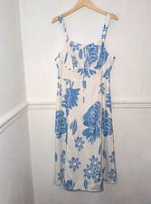 Shein Womens Dress Blue Size 1XL UK 12 14 Milkmaid Babydoll Midi Floral White