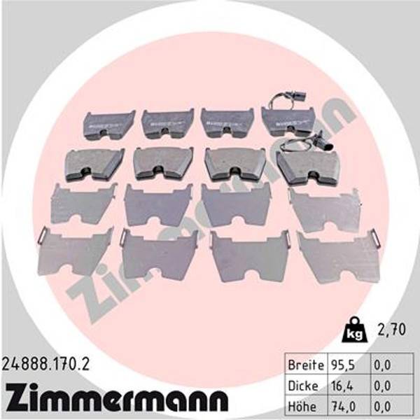 Zimmermann Bremsbelagsatz Scheibenbremse 24888.170.2 FüR R8 Audi A5 VW Phaeton-image