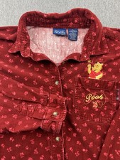 Disney Winnie The Pooh Shirt Womens XL Red Corduroy Leaves Embroidered Pocket