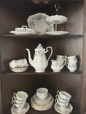 Vintage Royal Albert Silver Maple Bone China Tea Set 40 Pieces Excellent