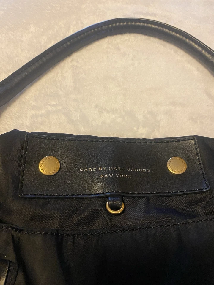 Marc Jacobs Leather Nylon Tote Shoulder Bag Black Medium READ - Image 3 of 4