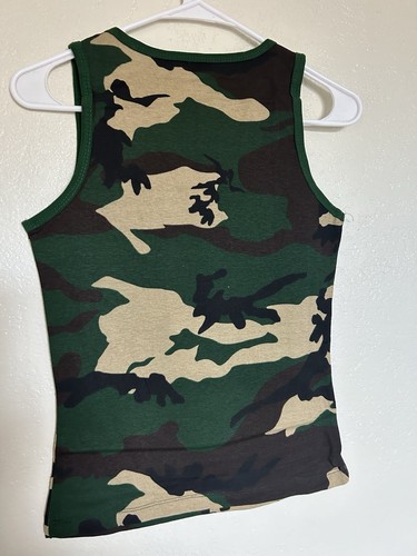 NEW Tank Top Camo Army Girl Bedazzled Font Large Y2K 2000 Retro Style Military - Picture 3 of 3