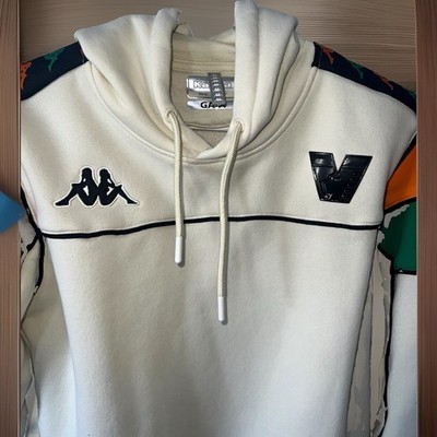 Kappa Gafa Men's Beige Colorblock M Pullover Fleece Hoodie Logo Tape Pockets