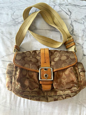 Vintage Y2K Coach Signature Jacquard Canvas & Leather Shoulder Bag