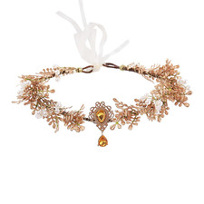 Golden Fairy Crown Women Floral Headband Even Headpiece Bridal Woodland Forest