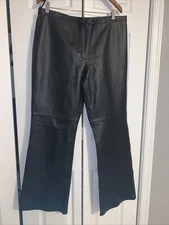 New NWOT Leather Pants Womens 16 Black Flare Leg Zip/ Button Close SPRI gel