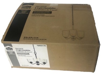 Project Source Traywick 3-Light Chandelier Mate Black Finish New 42655