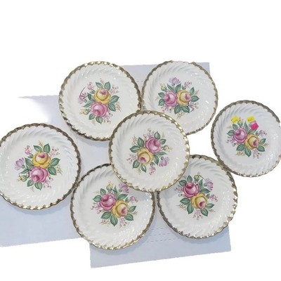 Royal China 22K Gold Trimmed Floral Dessert Plates Set of 6 Vintage