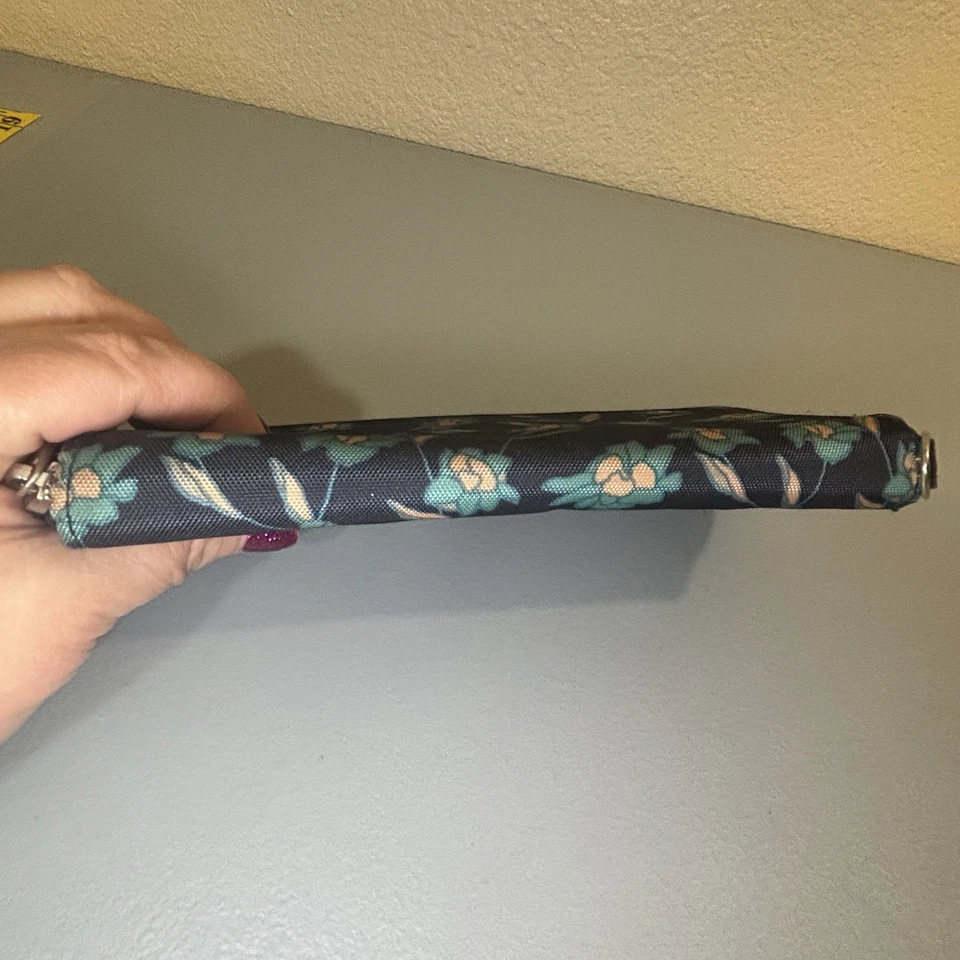 Carteira Travelon pulseira azul preta floral com zíper cartão de identificação armazenamento RFID bloco espaçoso - Imagem 3 de 4