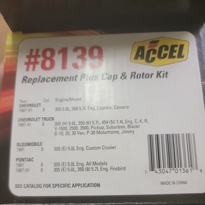 ACCEL 8139 BLACK Distributor Cap And Rotor Kit CHEVROLET OLDSMOBILE PONTIAC