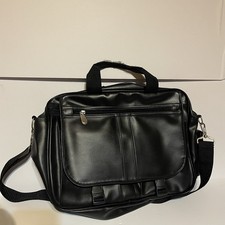 Black Faux Leather 17" Messenger Laptop Notebook Bag W/ Strap
