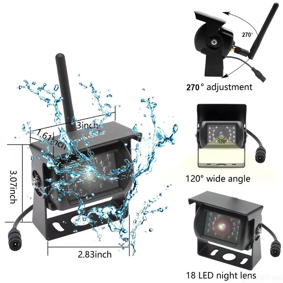 Wireless IR Backup Reverse Camera 7" LCD Monitor for 12-24V Truck Caravan RVs - Image 3 of 4
