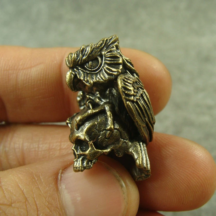 Cuchillo de cuentas de cordón en forma de "búho + calavera" de latón tejido a mano cuentas Paracord GH388 Foto 4 de 4