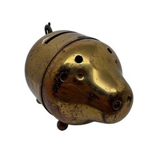 Vintage Brass Piggy Bank Coin Holder Unique Metal Pig Retro Decor Missing Ears