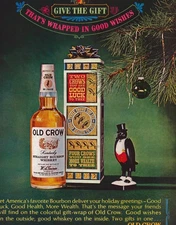 Old Crow Bourbon Whiskey Magazine Ad 1960s Holiday Gift MCM