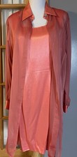70s JR Nites 2 Piece Dress Jacket Set Sz 12 Orange Sheer Formal Cocktail USA