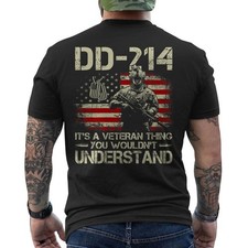 DD-214 Veteran Patriotic Military Soldier American Flag ON BACK T-Shirt
