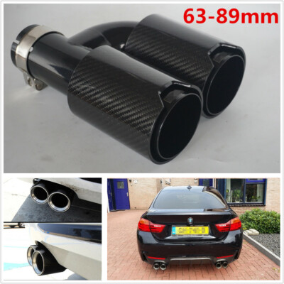 63-89mm Left Side Glossy Real Carbon Fiber Car Vehicle Dual Exhaust Pipe End Tip