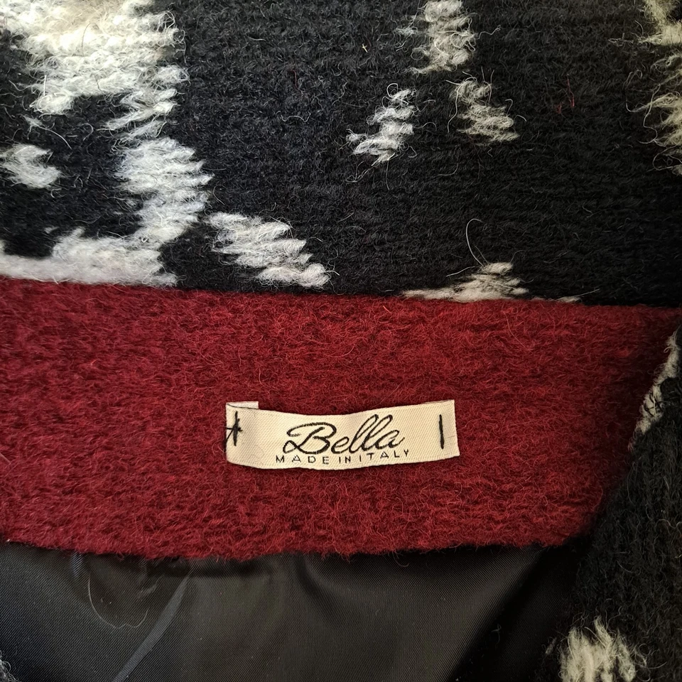 Abrigo Bella Mujer Grande Rojo Mezcla Lana Retazos Artístico Hecho en Italia Boho Lagenlook Foto 3 de 4