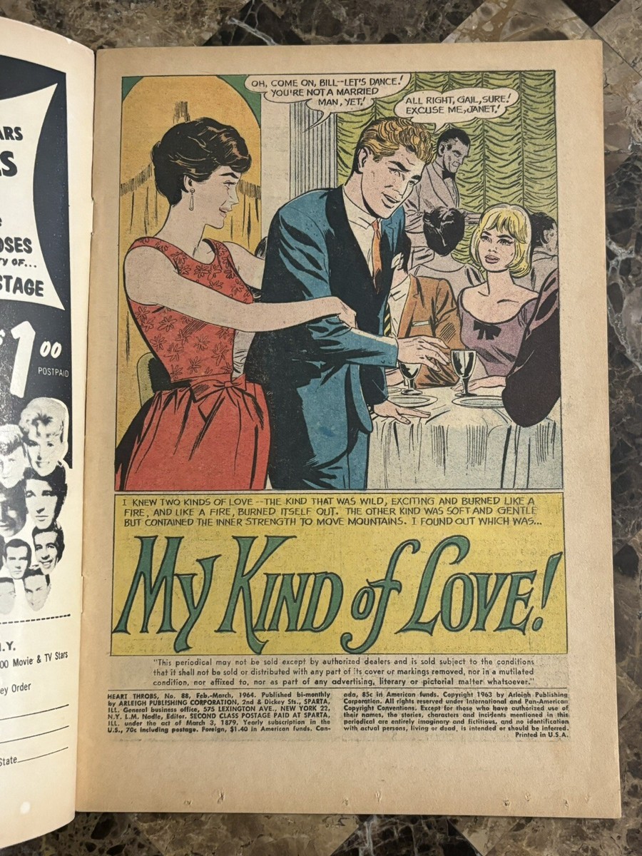 Rare Vintage Heart Throbs Romance DC Comic Book Silver Age #88 VG
