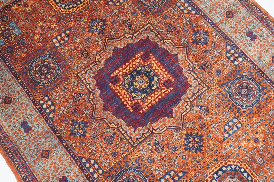 5 x 7 ft Rusty Orange Mamluk Afghan Hand Knotted Medallion Area Rug - Image 4 of 4