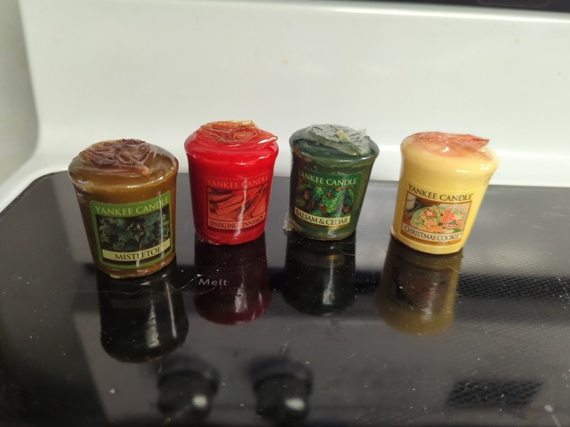 4 Votive Christmas Theme Christmas Cookie, Balsam & Cedar,Mistletoe, Cinnamon 
