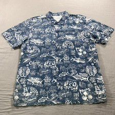 Columbia PFG Shirt Adult Small Blue Button Up All Over Print Fishing Tuna Vented