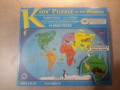 KIDS  PUZZLE OF THE WORLD 1.5'×2.5' Bonus C-D New Sealed 44 Huge Pieces Fun,Fun.